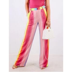 Bailey Rose Rainbow Ombre Stripe Pants Y2K High Waist Wide Leg Trousers Size S